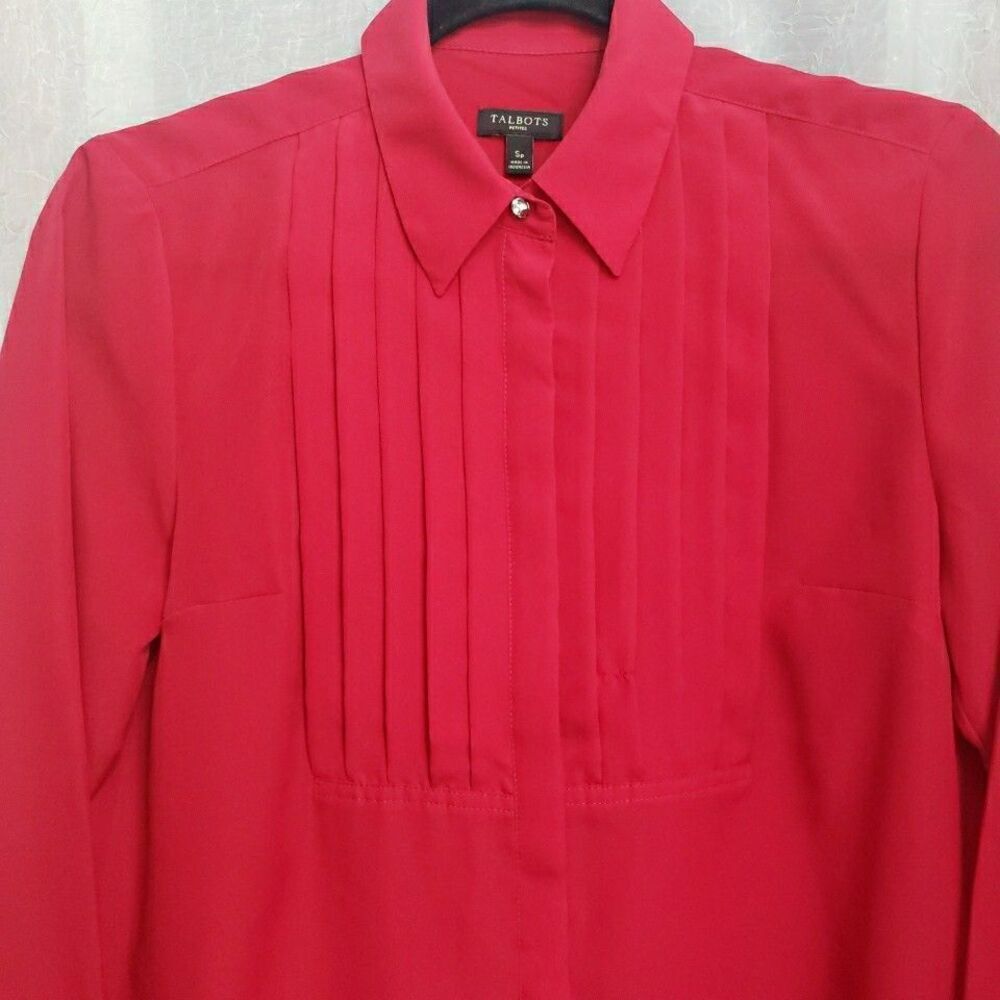 Talbots Shirt Red Pleated Rhinestone Elegant Holiday Party Blouse Top Women Sp - Picture 4 of 9